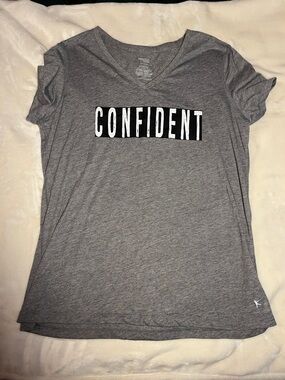 Danskin Now Gray V-Neck 'CONFIDENT' Graphic Tee